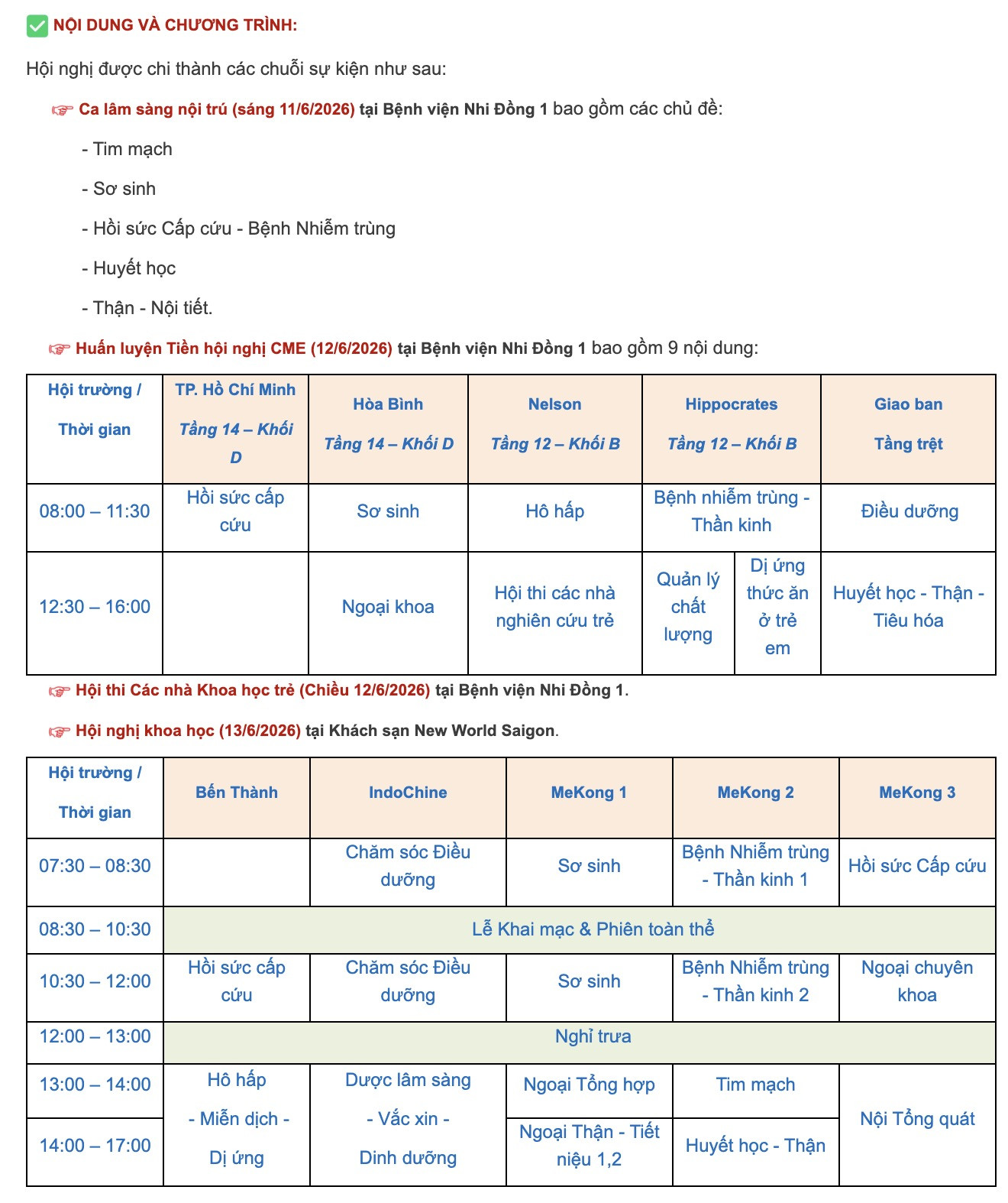 chương trình HN Nhi khoa 2026